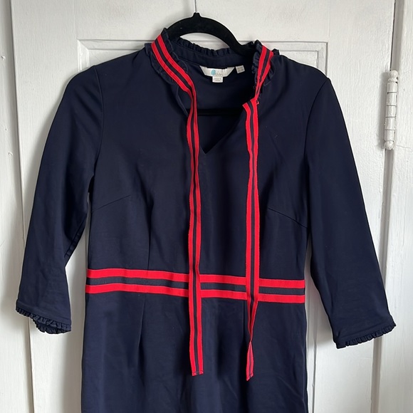 Boden Annette Ponte Midi Dress Navy with Red Ribbon - Picture 4 of 10